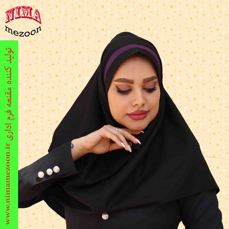 مقنعه اداری تل دار نوار بادمجونی