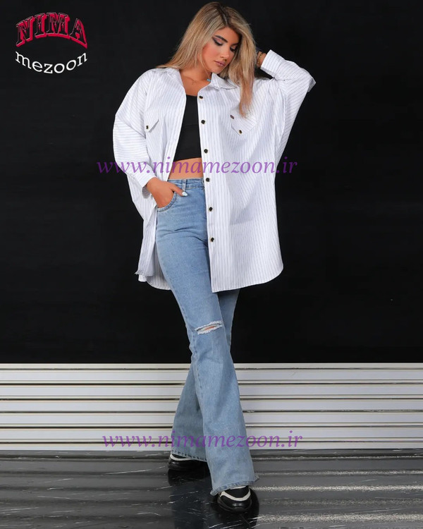 شومیز زنانه سفید نخی شیک